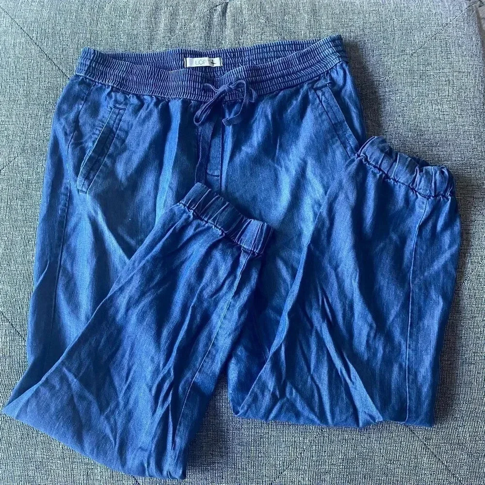 Ann Taylor LOFT Jogger Pants Size 0 Chambray Blue Pull On Lyocell